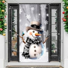 Christmas Door Banner Snowman Snowflake Front Door Decorations for Indoor
