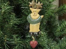 Rustic Reindeer with Wreath Christmas Ornament, Wooden