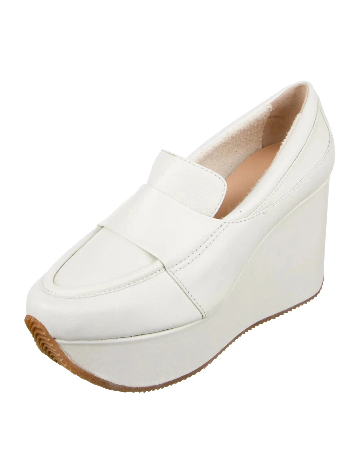 Saltos superiores femininos de couro wedge sólido