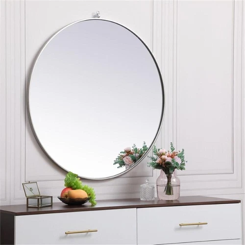Elegant Decor Eternity 39" Round Mid Century Metal Frame Hooked Mirror in Silver - Picture 5 of 7