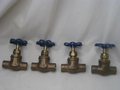 4 manual shutoff valves plumbing valves lot blue turn handle plumber fixture