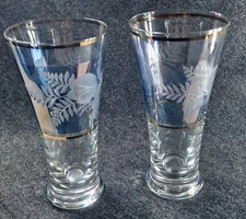 VTG Extremely Rare Pilsner Crystal Glass Blue Engraved W. Gold Rim Mint Cond.