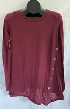 REBORN J Size M Burgundy Red Asymmetrical Tunic Wood Buttons Sweater USA MADE