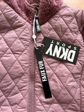  120 DKNY Sport Girl Faux Fur Jacket Hood Tan Beige or Greyed Fig size 14/16 NEW