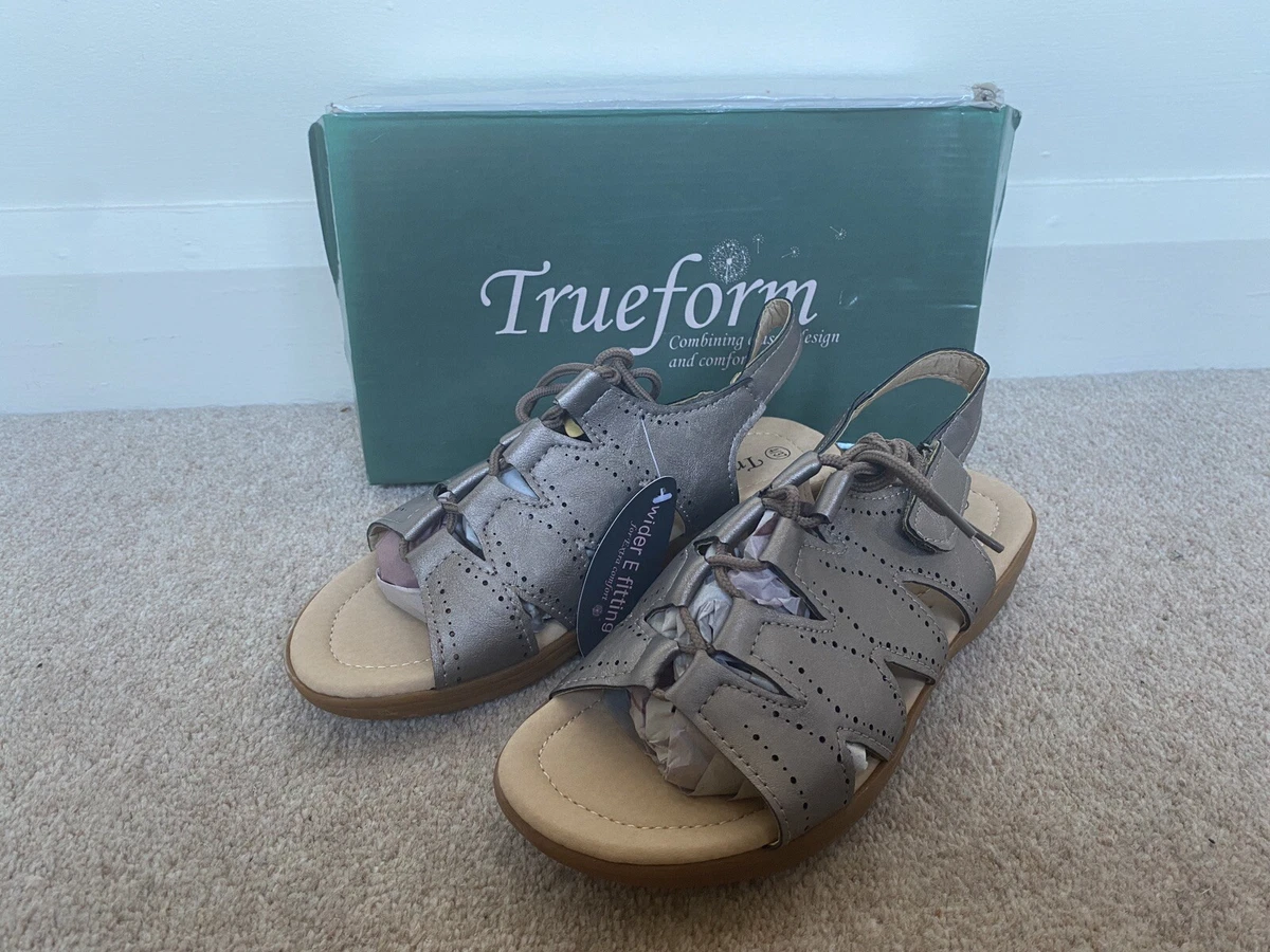 Ladies Trueform Flat Sandals UK4 Wide E Fit Extra Comfort Pewter