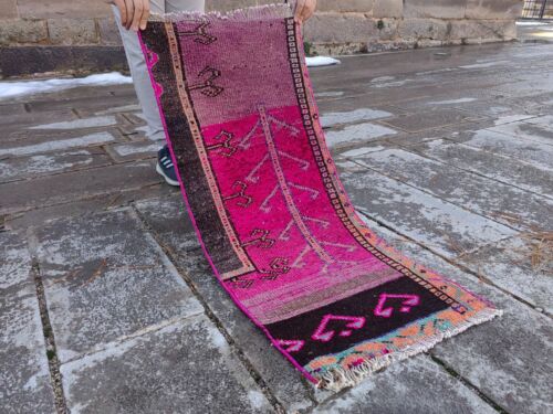 Oushak Runner Rug Vintage Turkish, Hand Knotted Wool Bohemian Runner - Picture 3 of 10
