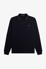 Image of Fred Perry Long Sleeve Polo M3636 Navy Blue / Graphite Gray Q45 New FW 22/23