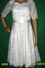 NEW 6 dress SATIN & CHANTILLY LACE wedding white flared bridal short vegas
