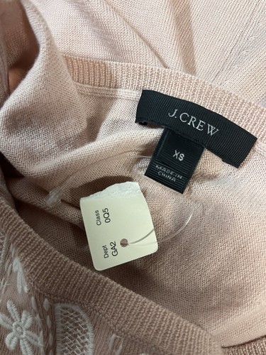 NWT J.Crew XS Lightweight Sweater Blush Pink Embroidered 3/4 Sleeve Merino Wool - Picture 5 of 6