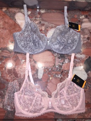 Nwt Wacoal Europa Kristall Hegen Bestickt Rosa Grau Nicht Gefüttert Sexy Uw Bh