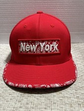 New York Mens Hat Baseball Cap Spell Out Snapback Adjustable Red Cotton