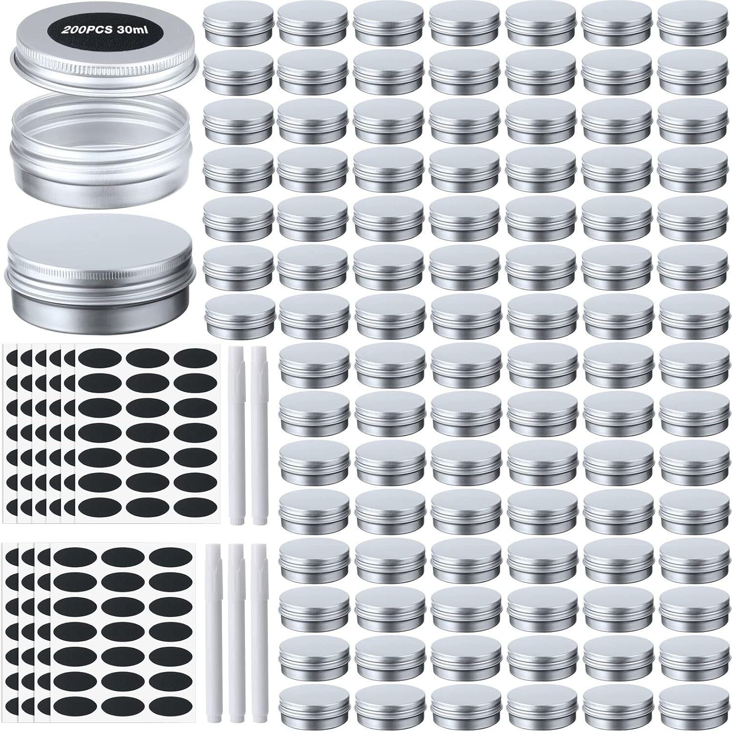 200 Pack Metal Tins Aluminum Containers with Lids Screw Top round Tin Cans for C