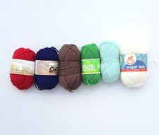 Green, Blue, White, Red & Brown Pure Baby Wool - 6 Balls 212g Knitting Crochet