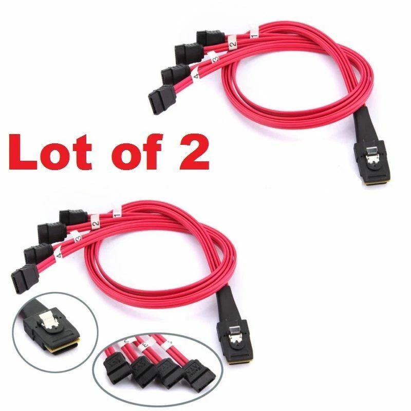 2x Mini SAS 10Gbps SFF-8087 36Pin to 4 SATA Hard Drive Splitter Cable 50cm USA - Image 2 of 4