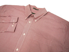 Eddie Bauer Mens Shirt 2XL Red Striped Long Sleeve Button Wrinkle Resistant