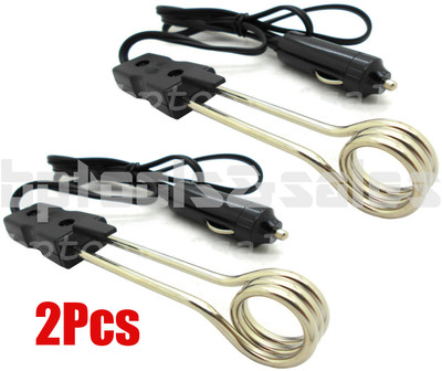 (2) 5'' WATER HEATER 12V PORTABLE ELECTRIC IMMERSION ELEMENT BOILER COFFEE WATER