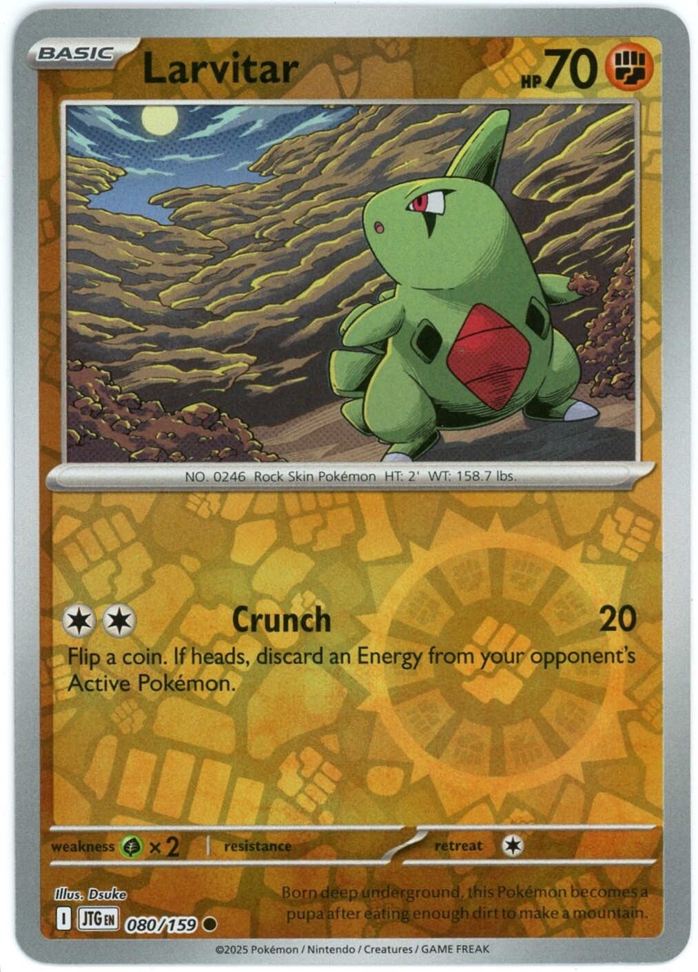 Larvitar - Reverse Holo - 080/159 - Journey Together - English - NM/M - Pokemon