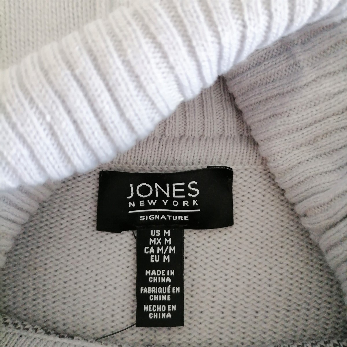 Jones New York Womens Gray Leopard Print Turtleneck Pullover