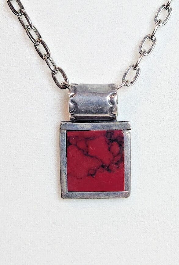 Sterling Silver 925 Red Jasper Pendant Handmade 16in Chain