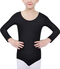 Hidance L108336 Girl Black Long Sleeve Crisscross Back Strap Leotard Size Large