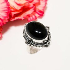 Natural Black Onyx Gemstone 925 Sterling Silver Ring Oxidize Jewelry Gift .