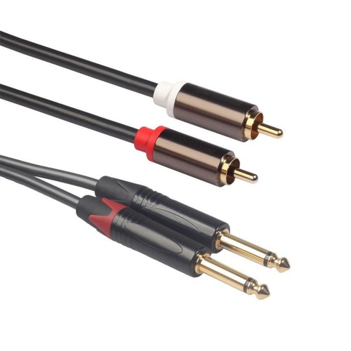 2 x 6.35mm 1/4 inch TRS stereo jack male to 2 RCA male audio cables - Afbeelding 6 van 9