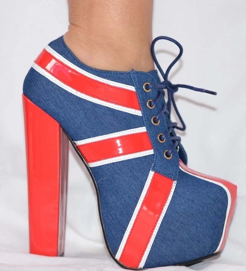TRONCHETTI STRINGATI STILE LADY GAGA TACCO ALTISSIMO BANDIERA INGLESE SEXY TG 38