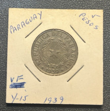 1939 Paraguay 5 pesos copper nickel coin VF (MM00017)