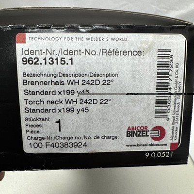 Abicor Binzel Swan Neck Torch 962.1315.1 Germany Wh 242d 22°