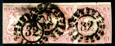 Germany States 1867 Bavaria 3Kr Rose Scott #16 Strip of 3 VFU M444