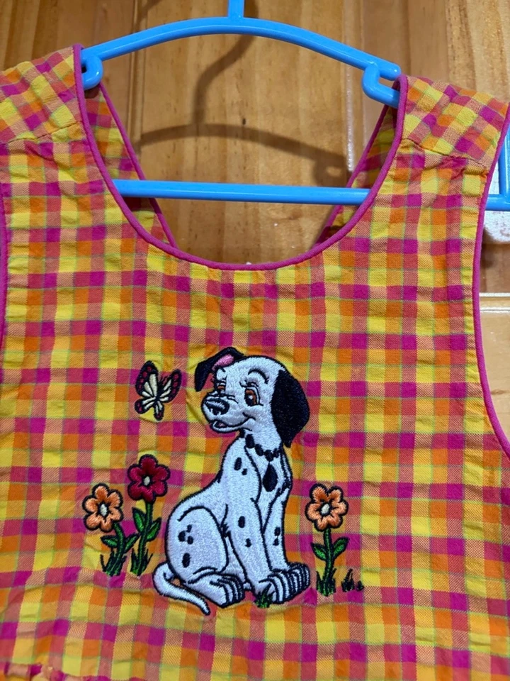 Vintage Disney Store 101 Dalmatians Dress 18 Months Yellow Pink Gingham Puppy Em - Image 2 of 4
