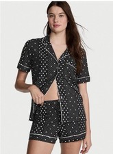 Victoria Secret Black Polka Dot Modal Soft Short Pajama Set 69.95 NWT XS or S