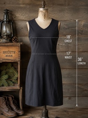 Duluth Trading Co Shift NoGa Dress V-Neck  Knee Black Pocket Stretch L