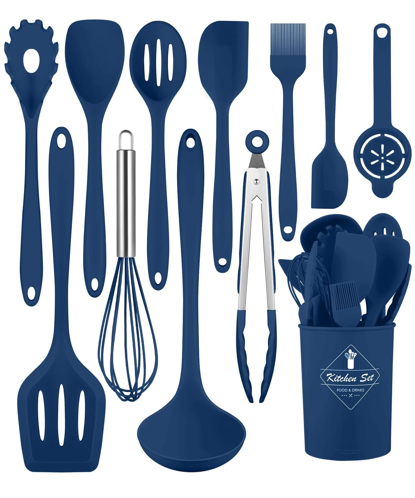 12 Pieces Silicone Utensils Set Blue Heat Resistant Nonstick