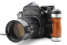 Read! [Exc+5] Pentax 67 6x7 TTL Finder Mirror Up SMC 200mm F/4 w/Grip From JAPAN