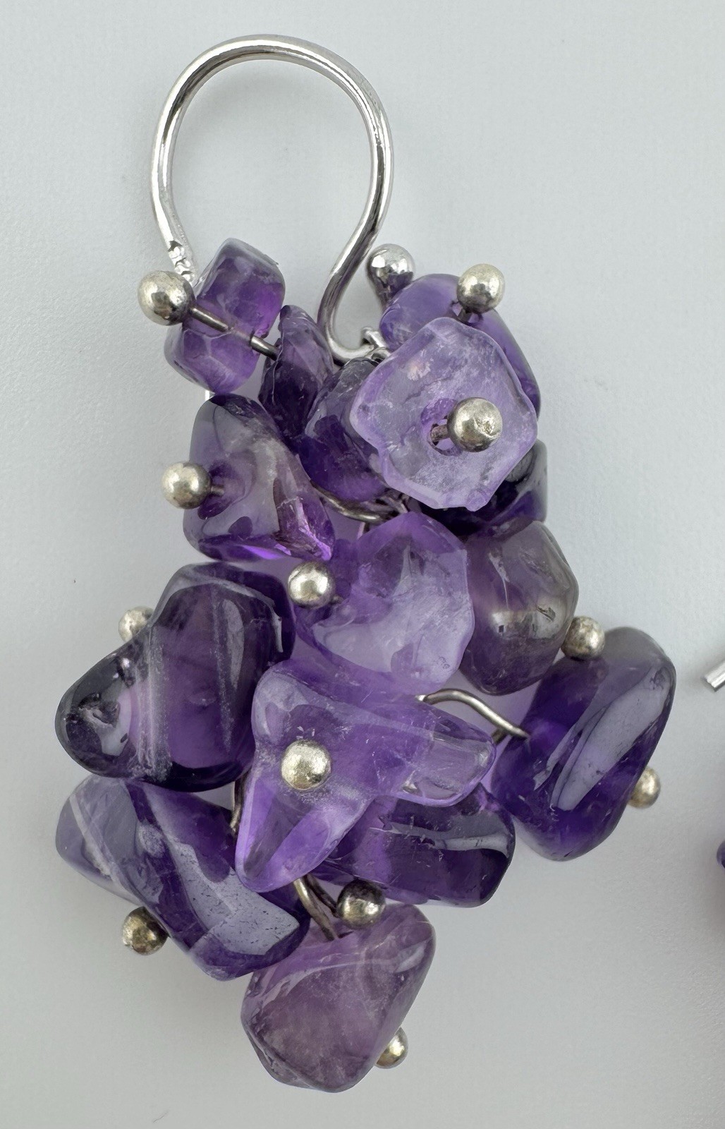 Sterling Silver Amethyst Chip Dangle Earrings 1.7… - image 3