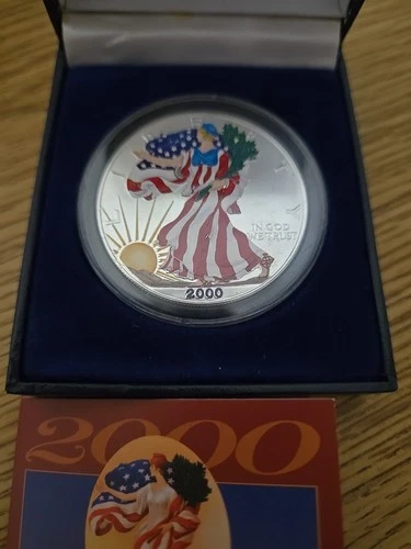 2000 American Eagle Silver Dollar 1oz Fine Silver in Full Color w/Box & COA #43