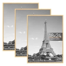 Upsimples 18x24 Picture Frame Natural 3 Pack, Scratch-Proof Poster Frames