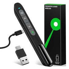 2 in 1 USB Type C Rechargeable Presentation Clicker with Green Pointer, Wirel...