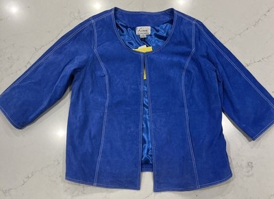 Linea by Louis Dell'Olio NEW Suede Jacket w/ Contrast Stitching Sz 1x Blue QVC