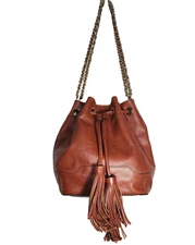 Rebecca Minkoff LEXI Genuine Leather Drawstring Bucket Bag Chain Strap Tassel