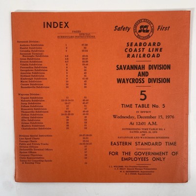 1976 Seaboard Coast Line Eisenbahn Fahrplan 5 Savannah & Waycross Division