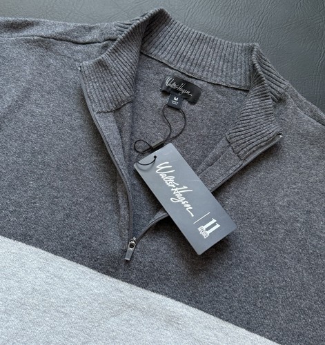 WALTER HAGEN Mens 1/4 Zip Pullover Golf Sweater Cotton Wool Gray Size Medium M - Picture 2 of 13