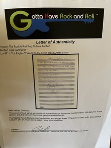Randy Meisner Hand Lyrics To Take It To The Limit