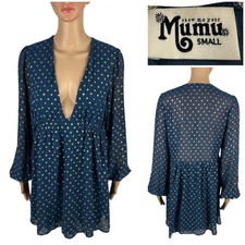 Show Me Your Mumu Dakota Blue Gold Stardust Dot Mini Dress Size Small Cute