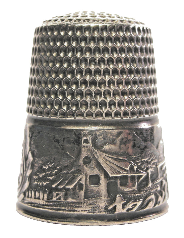 Antique Simons Sterling Silver LANDSCAPE GRAY  Thimble with Scenes  c. 1890'S