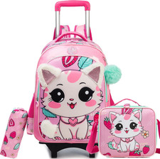 Kawaii Rolling Backpack for Girls - Cute School Bag with Wheels for Ages 8-12
