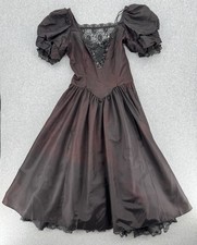 Gunne Sax Jessica McClintock Black Gothic Beaded Lace Puff Sleeve Dress 13