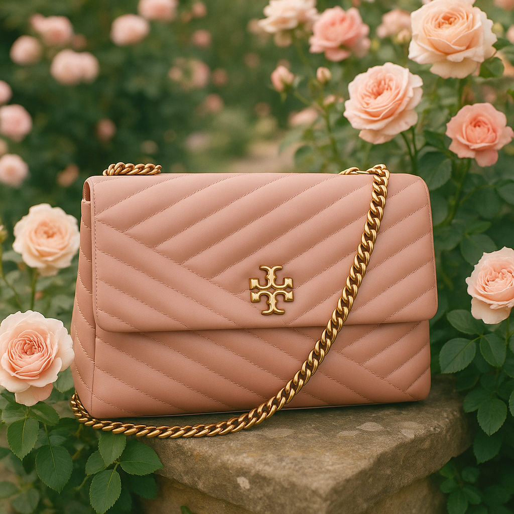 NEW Tory Burch Kira Chevron Meadowsweet Pink Leather Shoulder