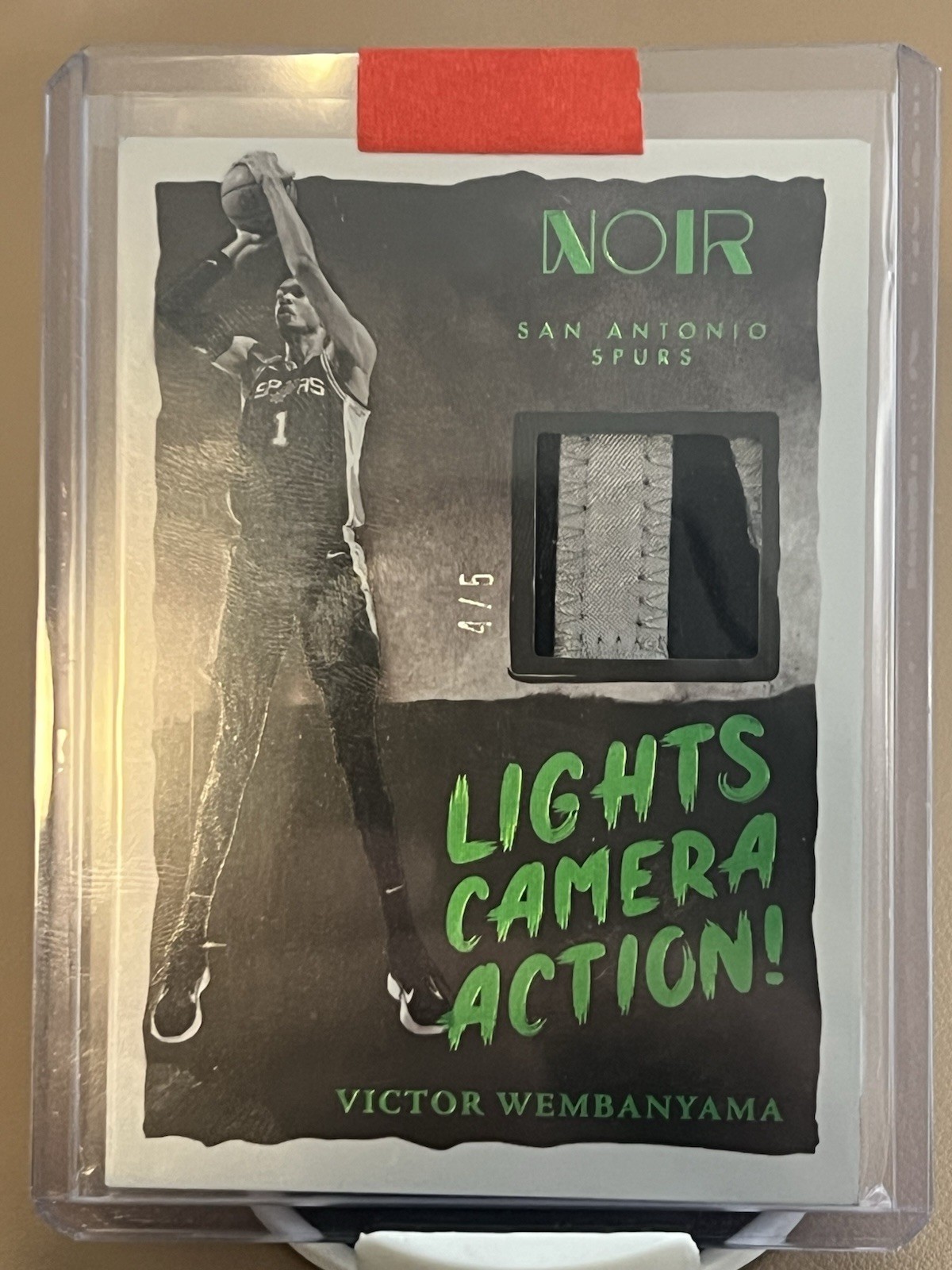 2024 panini noir - victor wembanyama - lights camera action - game worn patch /5